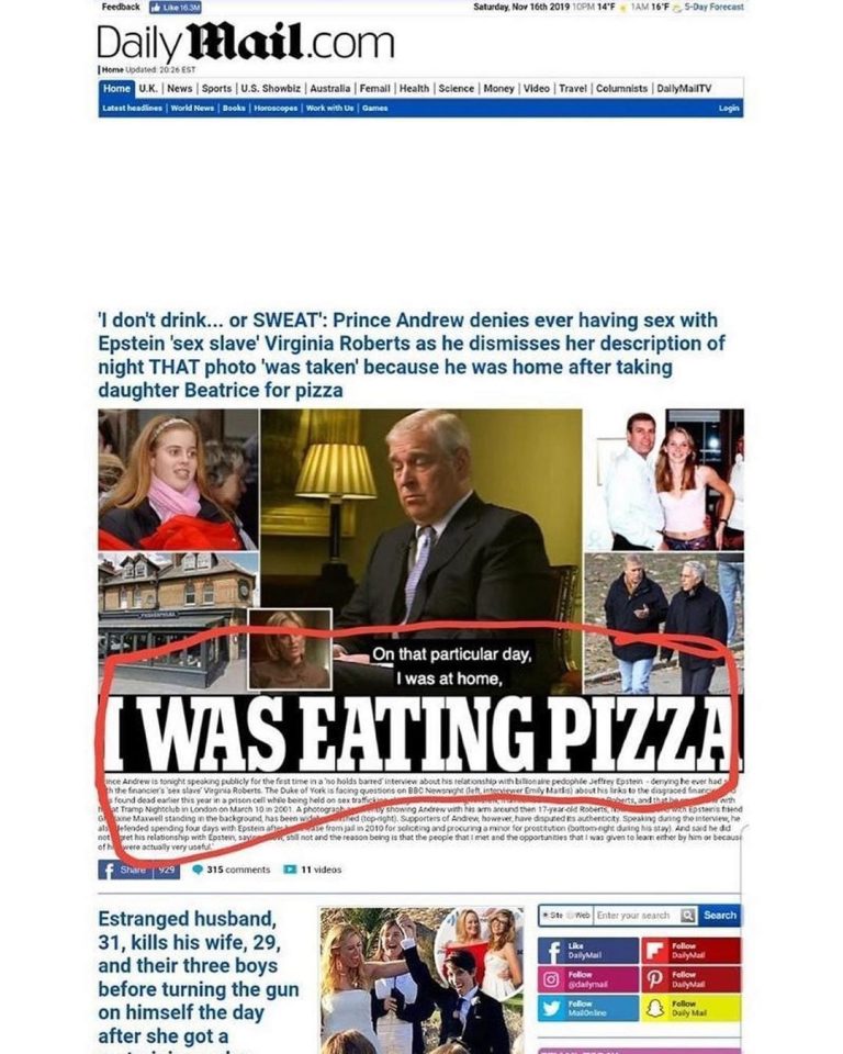 Read more about the article Prince Andrew Says He Was Eating Pizza