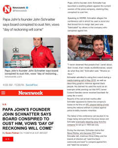 Read more about the article Papa John’s Founder John Schnatter Says Board Conspired to Oust Him, Vows “Day of reckoning will come”