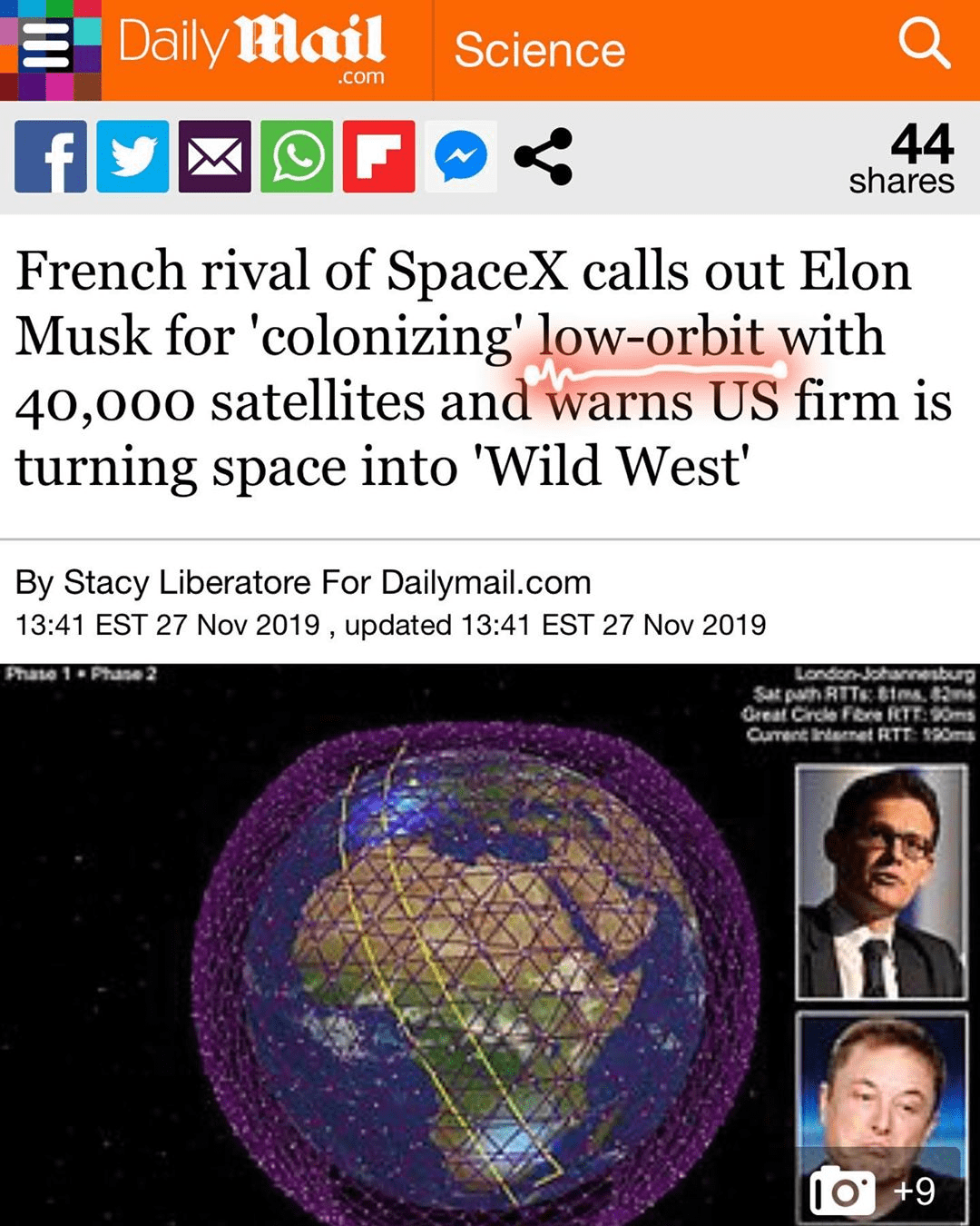 You are currently viewing French Rival of SpaceX Calls Out Elon Musk for “Colonizing” Low-Orbit with 40,000 Satellites and Warns U.S. Firm is Turning Space into “Wild West”