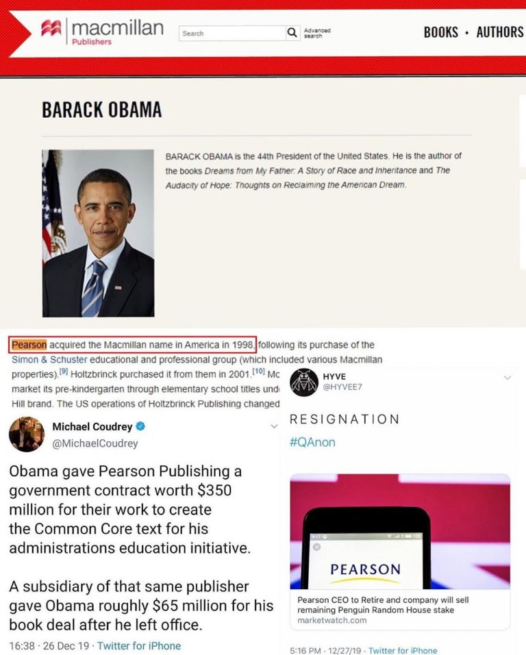 Read more about the article Fun fact: Both Flatiron and Celadon (Biden/Comey/Brennan book deals) are connected to Macmillan (owned by Pearson), which has Obama listed as an Author.