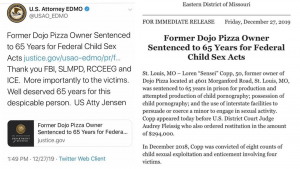 Read more about the article Former Dojo Pizza Owner Sentenced 65 Years For Federal Child Sex Acts