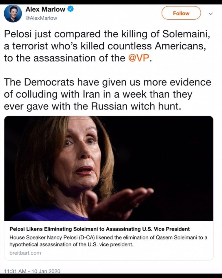 Read more about the article Pelosi Just Compared The Killing Of Solemaini A Terrorist Who’s Killed Countless Americans, To The Assassination Of The Vice President