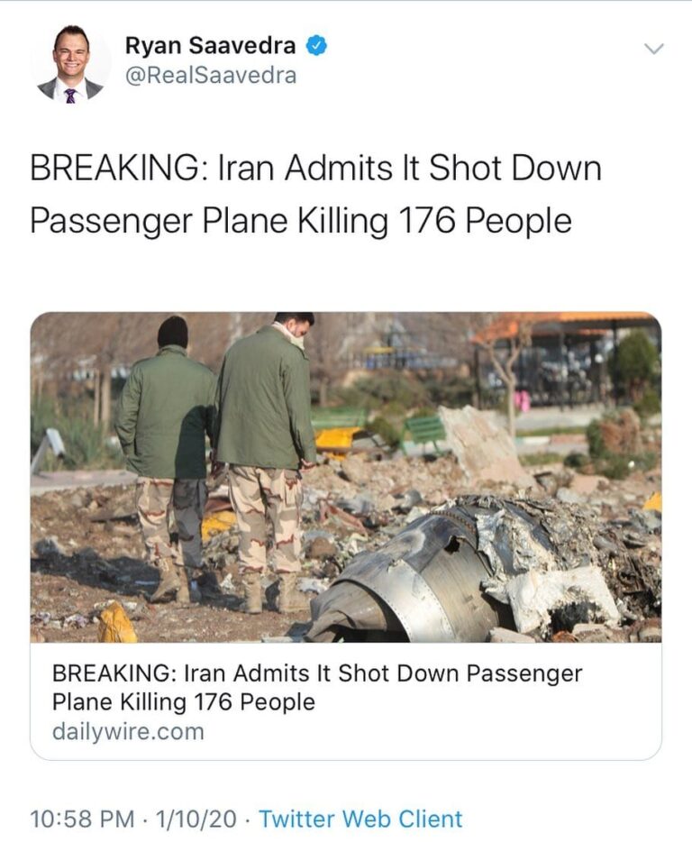 Read more about the article Iran Admits It Shot Down Passenger Plane Killing 176 People