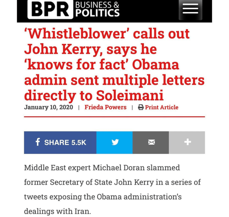Read more about the article “Whistleblower” Calls Out Jon Kerry, says he “knows for fact” Obama Admin Sent Multiple Letters Directly To Solemani