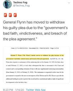 Read more about the article BREAKING: General Flynn has moved to withdraw his guilty plea due to the "govern…