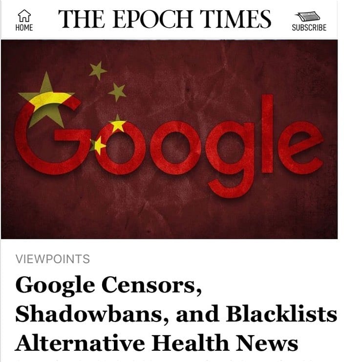Read more about the article Google Censors, Shadowbans, and Blacklists Alternative Health News- among those …