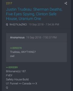 Read more about the article Q Drop 2217 9/19/18
1 year delta
Trudeau
Only 1 out of 3,570 drops mention Trude…
