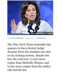 Read more about the article The @nytimes bestseller list denied @judge_jeanine the number-one slot on its ra…