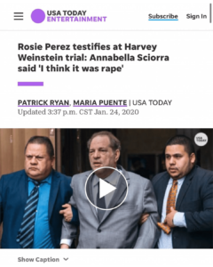 Read more about the article Rosie Perez Testifies At Harvey Weinstein Trial: Annabella Sciorra Said “I Think It Was Rape”