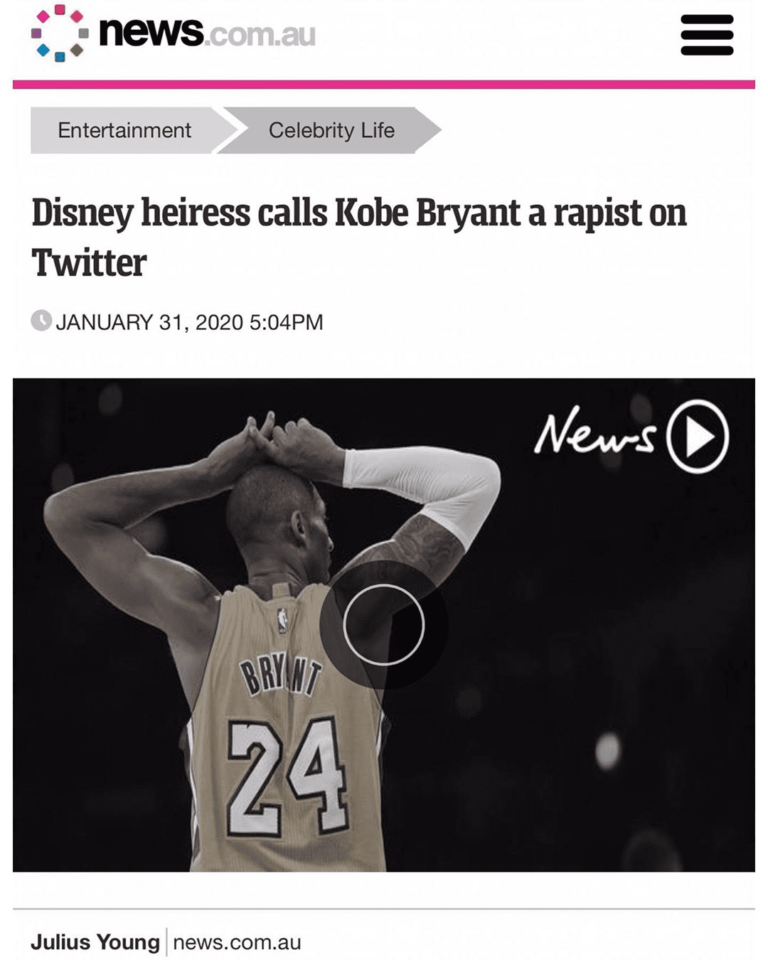 Read more about the article Disney Heiress Calls Kobe Bryant A Rapist On Twitter