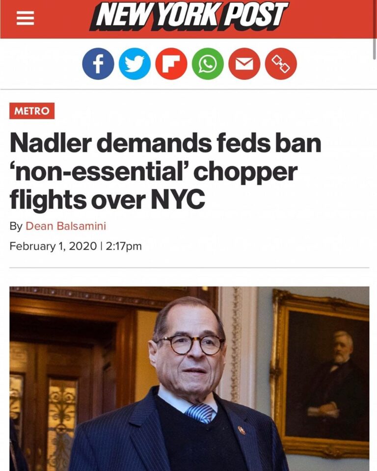 Read more about the article Nadler Demands Feds Ban “Non-Essential” Choppper Flights Over NYC