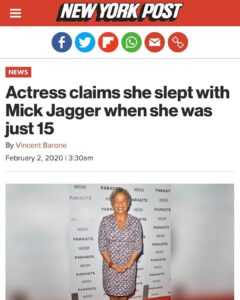 Read more about the article Actress Claims She Slept With Mick Jagger When She Was Just 15