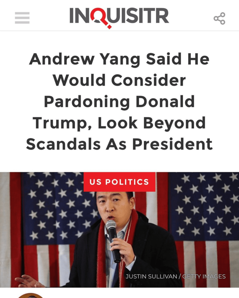 Read more about the article Andrew Yang Said He Would Consider Pardoning Donald Trump, Look Beyond Scandals As President