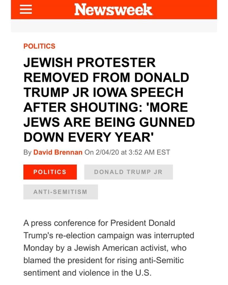 Read more about the article Jewish Protester Removed From Donald Trump Jr Iowa Speech After Shouting “More Jews Are Being Gunned Down every Year