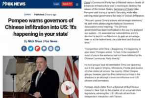 Read more about the article Pompeo Warns Governors Of Chinese Infiltration Into US: “It’s Happening In Your State”