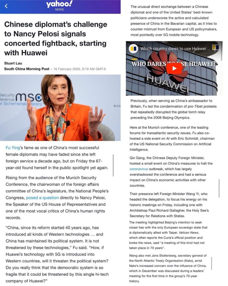 Read more about the article Chinese Diplomat’s Challenge To Nancy Pelosi Signals Concerted Fightback, Starting With Huawei