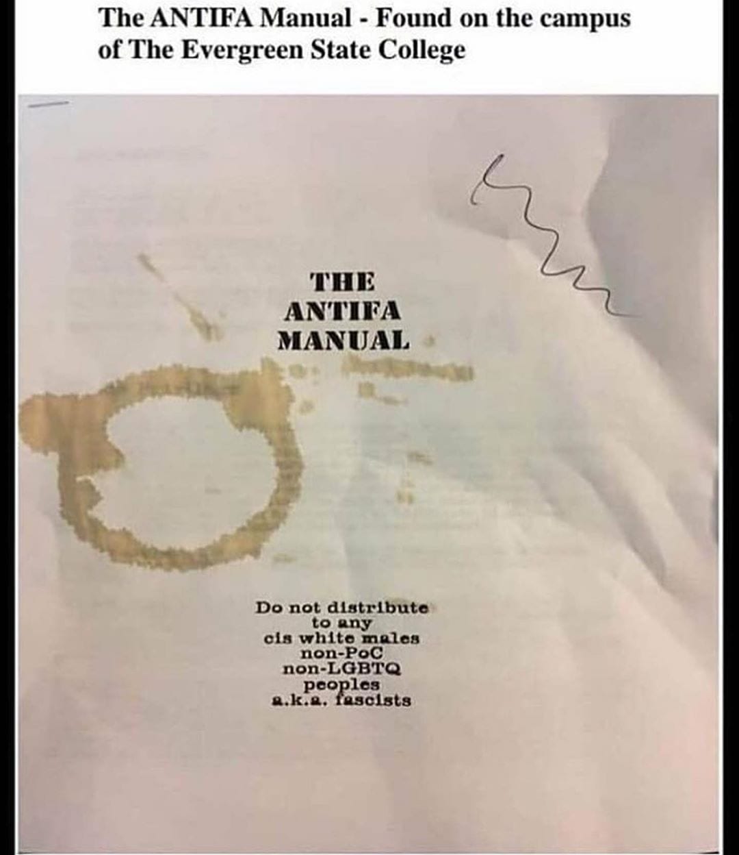 You are currently viewing Documents known as the ANTIFA manual were found on Evergreen College campus. Ple…