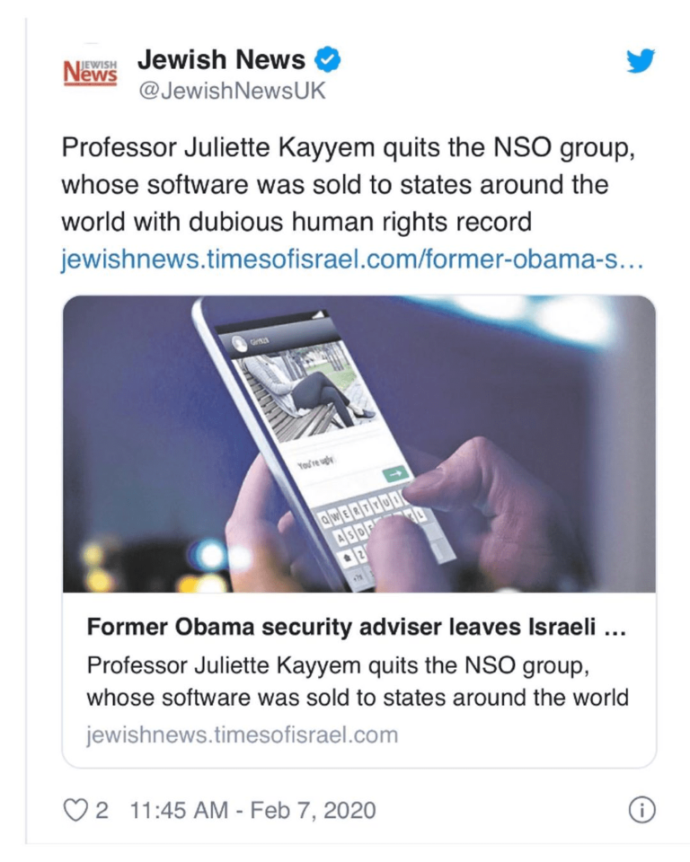 Read more about the article Former Obama security adviser leaves Israeli firm accused of hacking