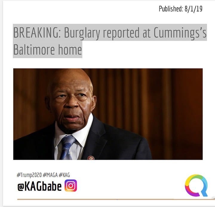 You are currently viewing BREAKING: Burglary Reported at Elijah Cummings Home 
Source: …
