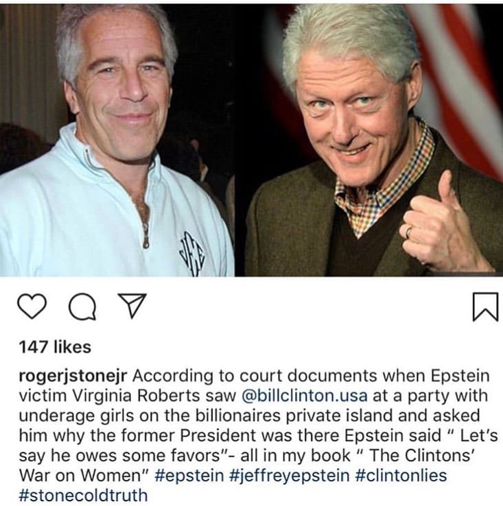 You are currently viewing @rogerjstonejr  Hello #ClintonEpstein #Pedo #Epstein #Clinton #Pedophile #traffi…