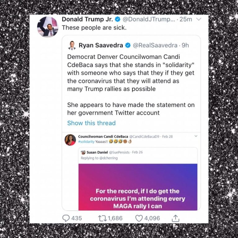 Read more about the article Democrat Denver Councilwoman Candi CdeBaca Promotes Tweet On Gov. Account, “For the record, if I do get the coronavirus I’m attending every MAGA rally I can”