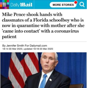 Read more about the article Mike Pence Shook Hands With Classmates Of A Florida Schoolboy Who Is Now In Quartine With Mother After She “Came Into Contact” With A Coronavirus Patient