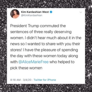 Read more about the article Kim West: “President Trump commuted the sentences of three really deserving women. I didn’t hear much about it in the news…”
