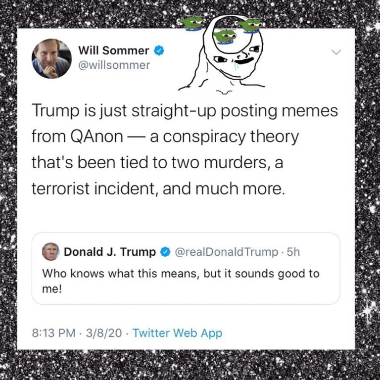 Read more about the article Trump Is Just Straight Up Posting Memes From Qanon A Conspiracy Theory That’s been Tied To Two Murders, A Terrorist Incident, And Much More.