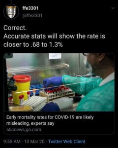 Read more about the article Early Mortality Rates for COVID-19 Are Misleading, Experts Say: ‘Accurate stats will show the rate is closer to .68% to 1.3%’