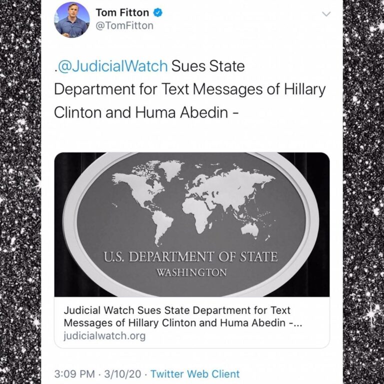 Read more about the article Judicial Watch Sues State Department For Text Messages of Hillary Clinton And Huma Abedin