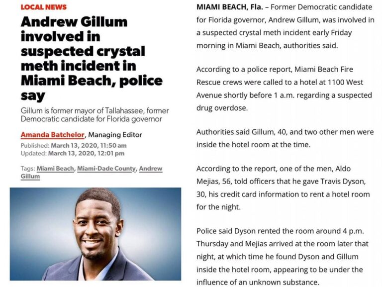 Read more about the article Andrew Gillum involved in suspected crystal meth incident in Miami Beach, police say