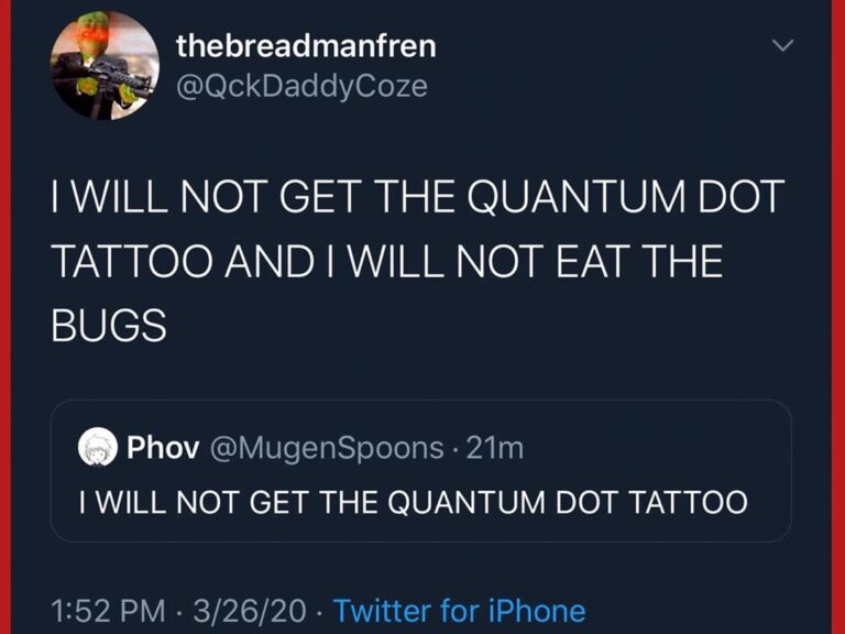 Read more about the article I WILL NOT GET THE QUANTUM DOT TATTOO AND I WILL NOT EAT THE BUGS OR LIVE IN THE…