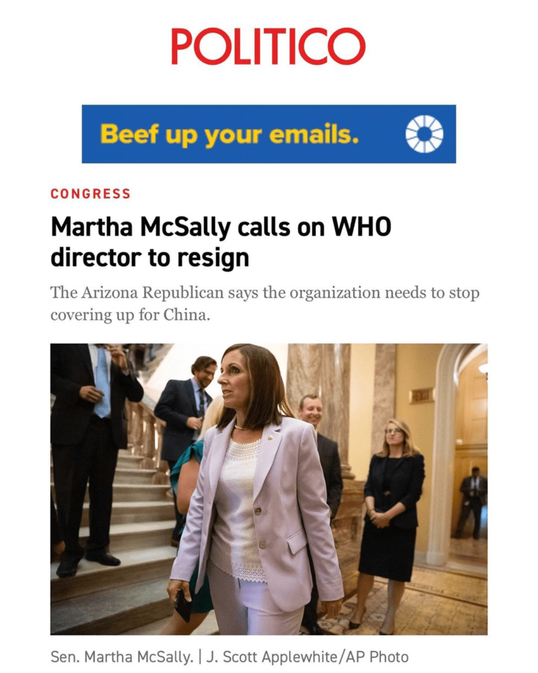 Read more about the article Martha McSally calls on WHO director to resign