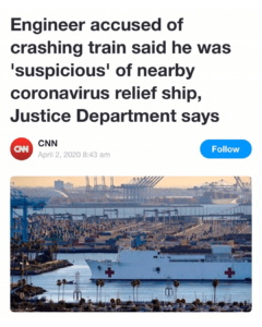 Read more about the article Engineer accused of crashing train said he was "suspicious" of nearby coronavirus relief ship, Justice Department says