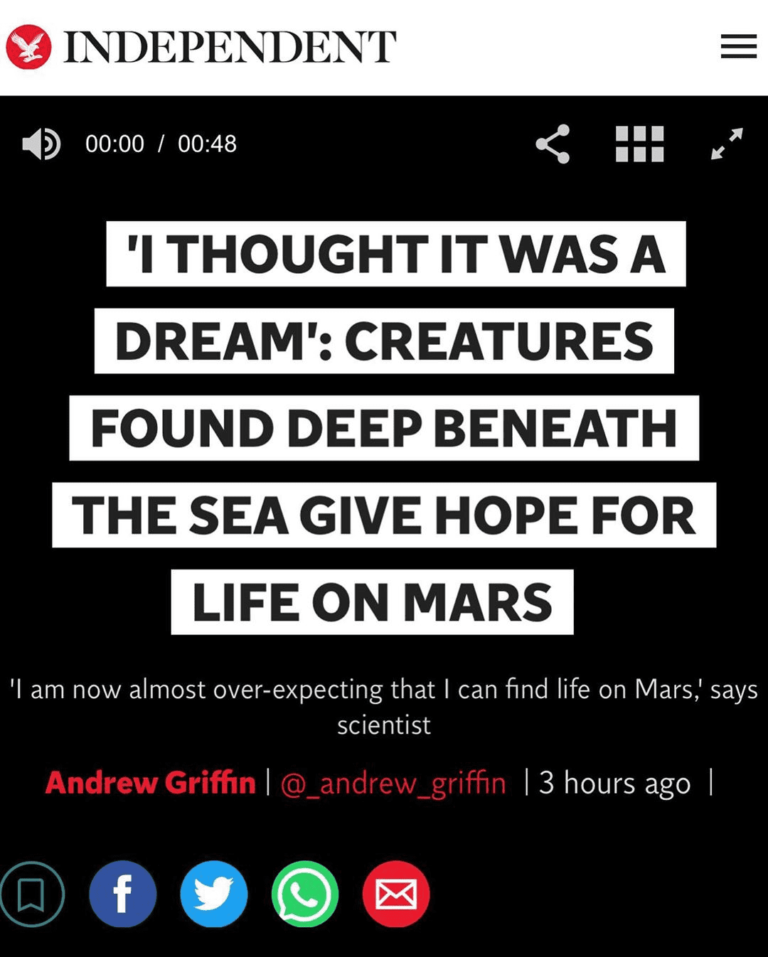 Read more about the article 'l THOUGHT IT WAS A DREAM': CREATURES FOUND DEEP BENEATH THE SEA GIVE HOPE FOR LIFE ON MARS