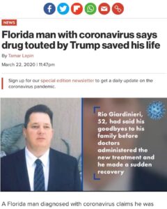 Read more about the article Two men claim the Trump touted drug saved their lives.
MSM runs a story out of N…