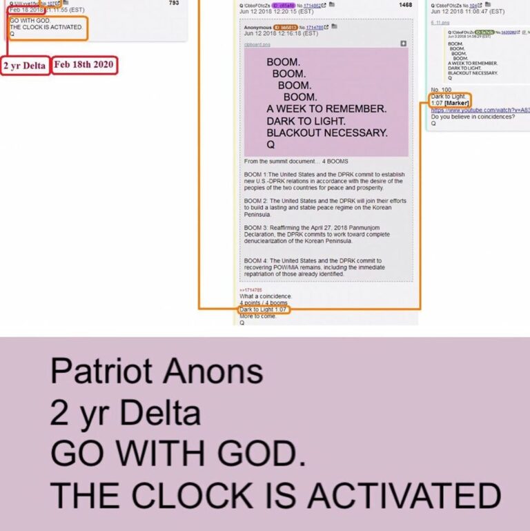 Read more about the article TMB Update: Patriot Anons
2 yr Delta 
GO WITH GOD.
THE CLOCK IS ACTIVATED
#thegreatawakening
#factsmatter
#takebackcontrol
#qanon 2020-02-19 09:32:09