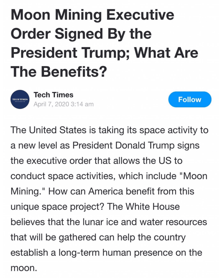 Read more about the article Moon Mining Executive Order Signed By the President Trump; What Are The Benefits?