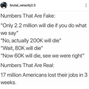 Read more about the article Numbers That Are Fake: Coronavirus Estimates – Numbers That Are Real: 17 Million Americans Lost Their Jobs In 3 Weeks