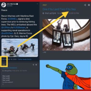 Read more about the article TMB Update: One if by land 2 if by sea.
Marines/first responders
Via @districtsofcorruption 2020-04-19 04:53:20