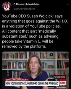 Read more about the article YouTube CEO Susan Wojcicki says anything that goes against the W.H.O. is a violation of YouTube policies.