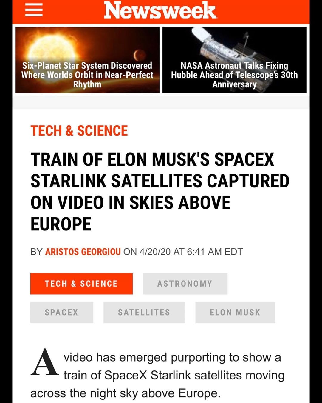 You are currently viewing TRAIN OF ELON MUSK’S SPACEX STARLINK SATELLITES CAPTURED ON VIDEO IN SKIES ABOVE EUROPE