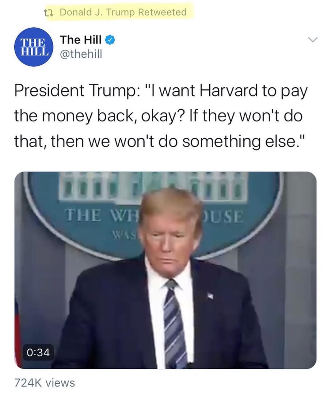 You are currently viewing President Trump: “I want Harvard to paythe money back, okay? If they won’t dothat, then we won’t do something else.”