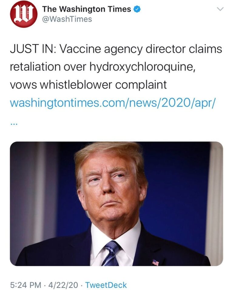 Read more about the article Vaccine Agency Director Claims Retaliation Over Hydroxychloroquine, Vows Whistleblower Complaint