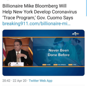 Read more about the article Billionaire Mike Bloomberg Will Help NY Develop Coronavirus “Trace Program”, Gov. Cuomo Says