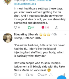 Read more about the article In most healthcare settings these days, you can't work without getting the flu shot. If you cast doubt you are absolutely ostracized and demonized.