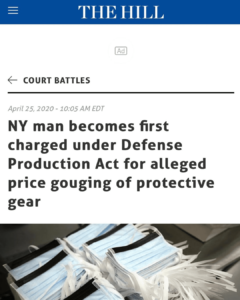 Read more about the article NY man becomes first charged under Defense Production Act for alleged price gouging of protective gear