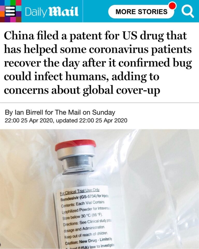 Read more about the article China filed a patent for US drug that has helped some coronavirus patients recover the day after it confirmed bug could infect humans, adding to concerns about global cover-up