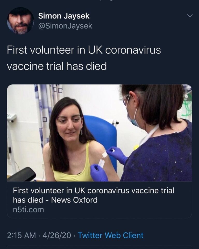 Read more about the article First Volunteer In UK Coronavirus Vaccine Trial Has Died