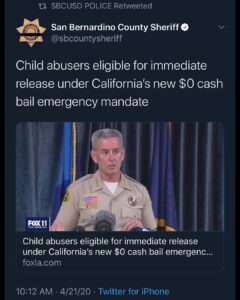 Read more about the article Child abusers eligible for immediate release under California’s new $O cash bail emergency mandate